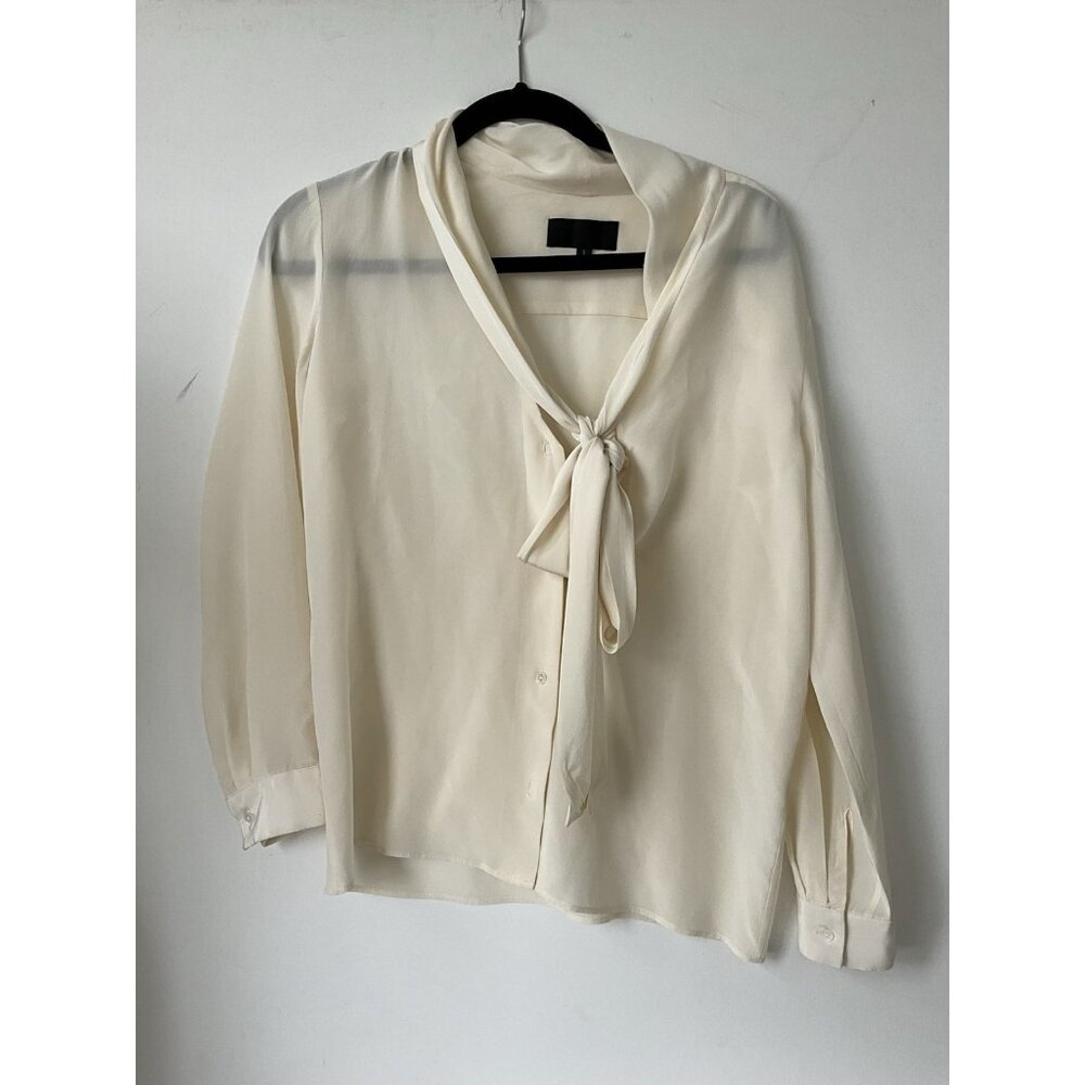 Nili Lotan Colt Ivory Silk Tie Neck Blouse Long Sleeve Made USA 100% Silk - Picture 2 of 7